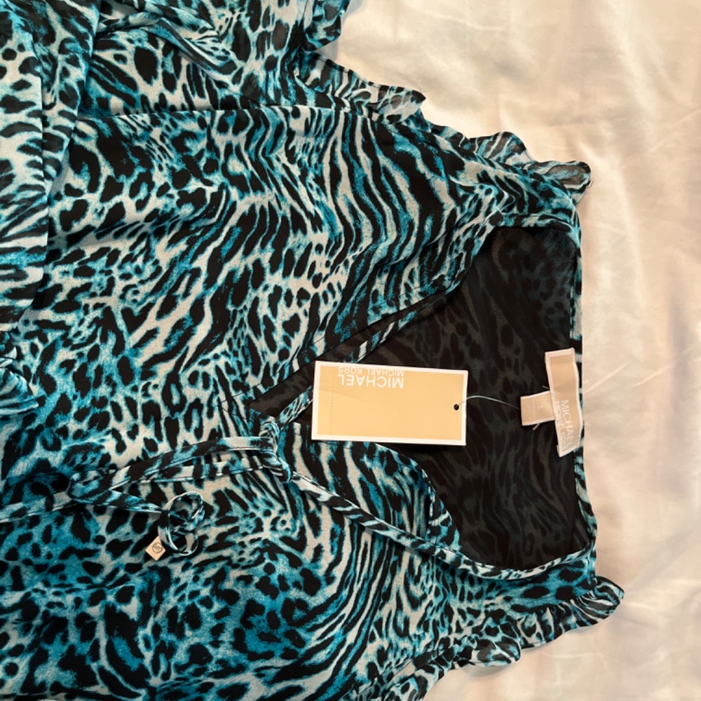 Michael Kors- Cold Shoulders Dress with long sleeves in Peacock - Picture 4 of 7